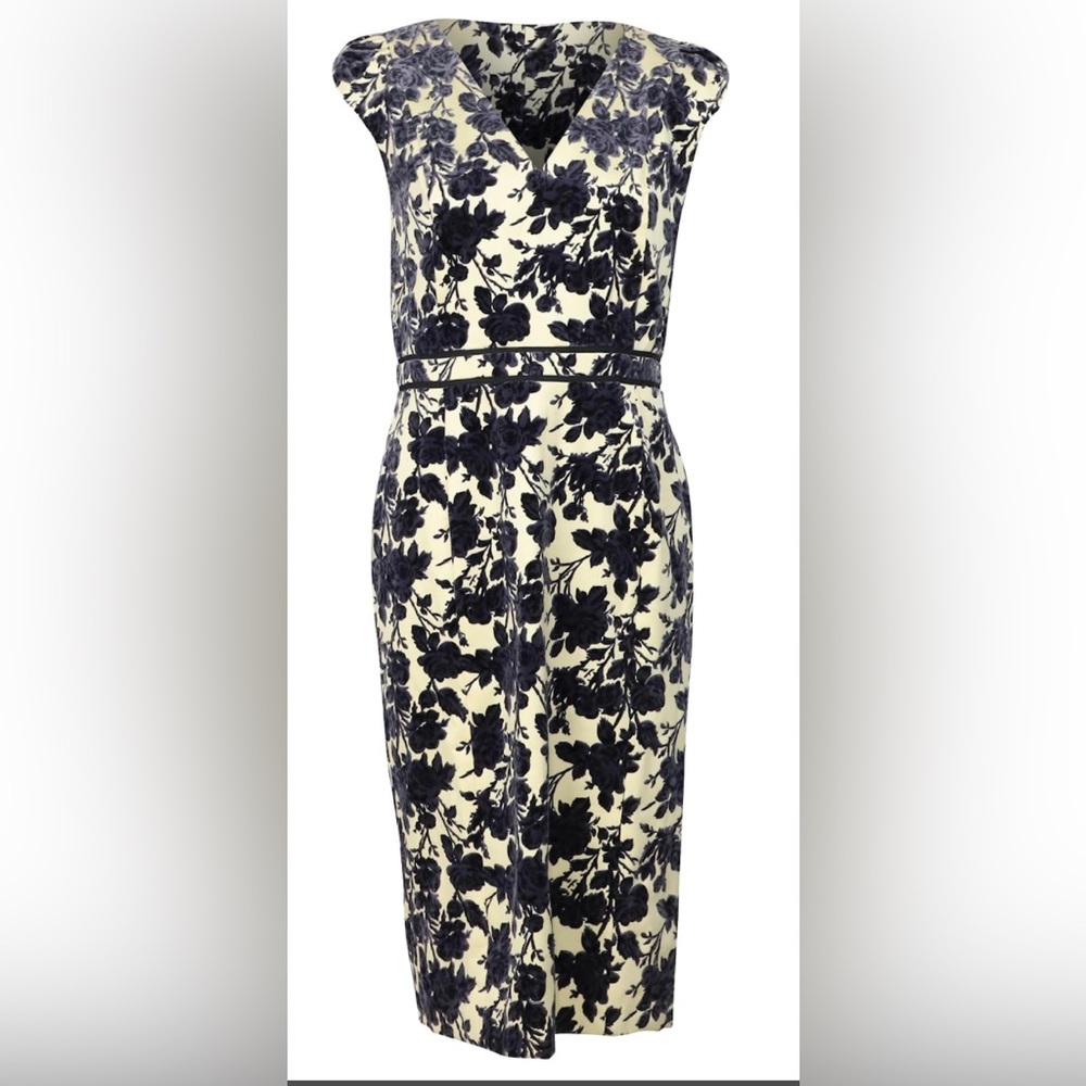 Tory Burch fitted midi dress, silk/crushed velvet rose. Dark purple/cream color.